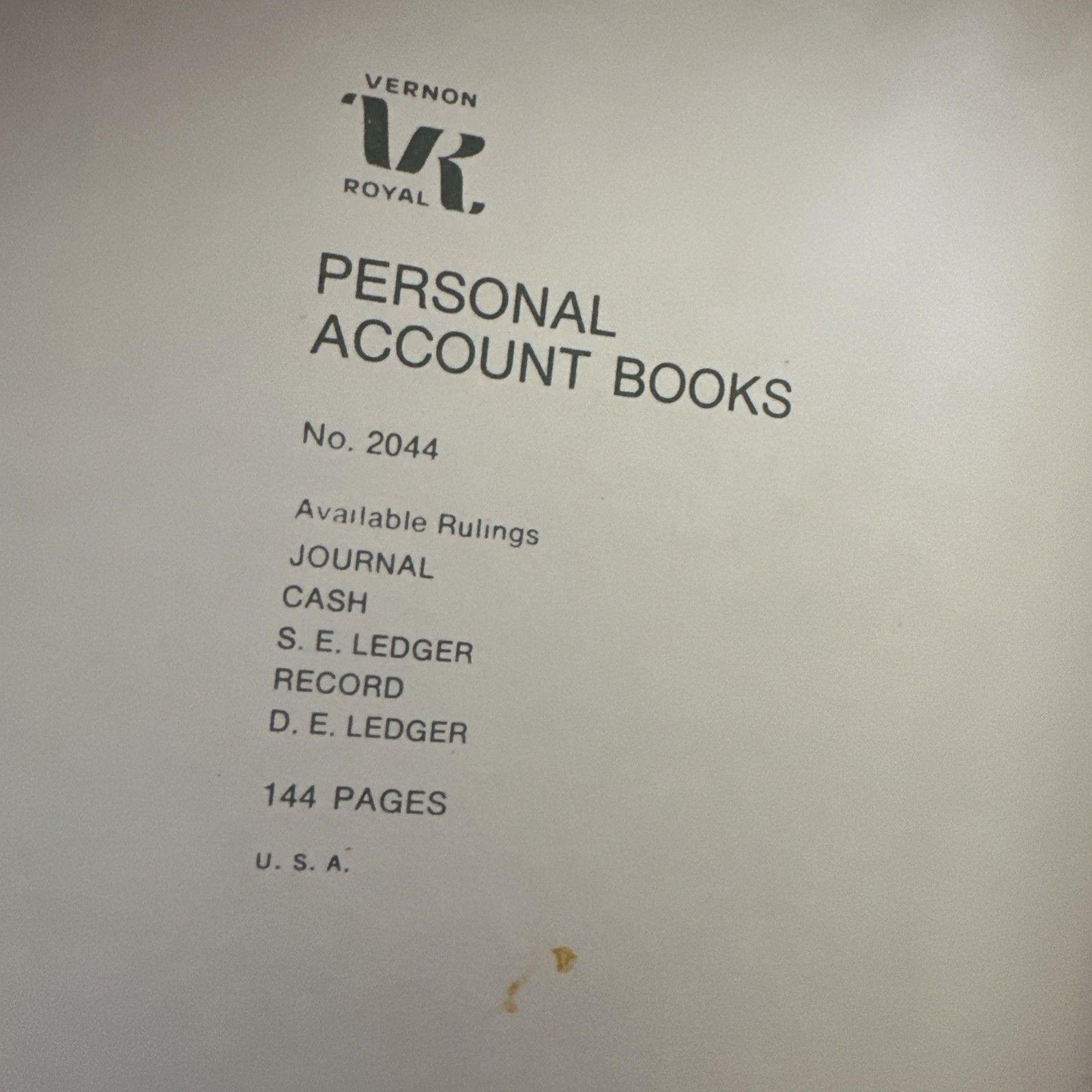 Vintage Royal Vernon Line D.E. Ledger Book No. 2044 Accounting Records 144 Pages