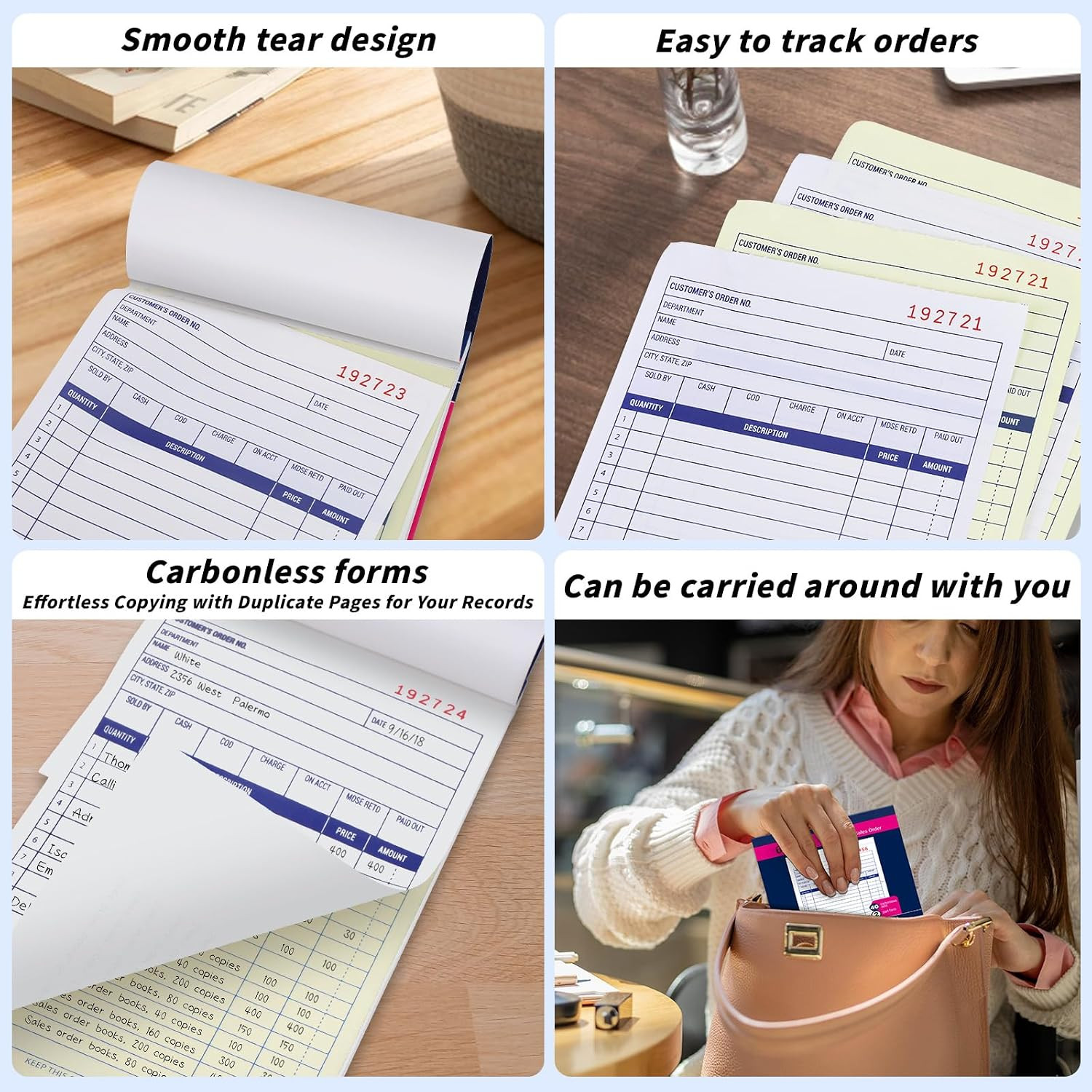 20 Pack Sales Order Book Bulk, 2-Part Carbonless Receipt Form Invoice, White/Yel