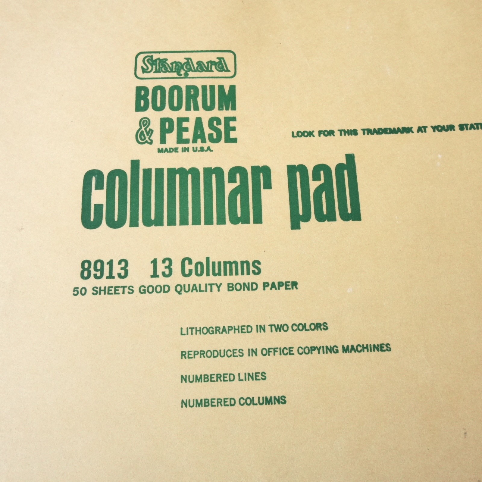 Vintage Boorum & Pease 8913 Columnar Pad 13 Column Ledger Accounting Sheets