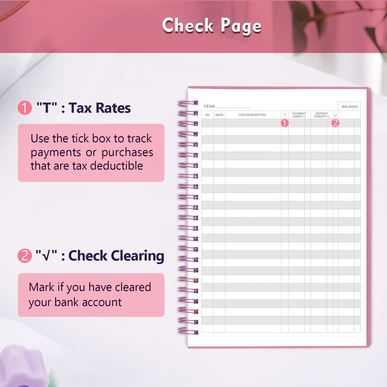 Double Spiral Check Registers Budget Planner for Personal Checkbook