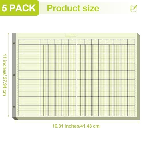 5 Pack 250 Sheets Analysis Columnar Books 3 Hole Accounting Ledger Book Ledger P