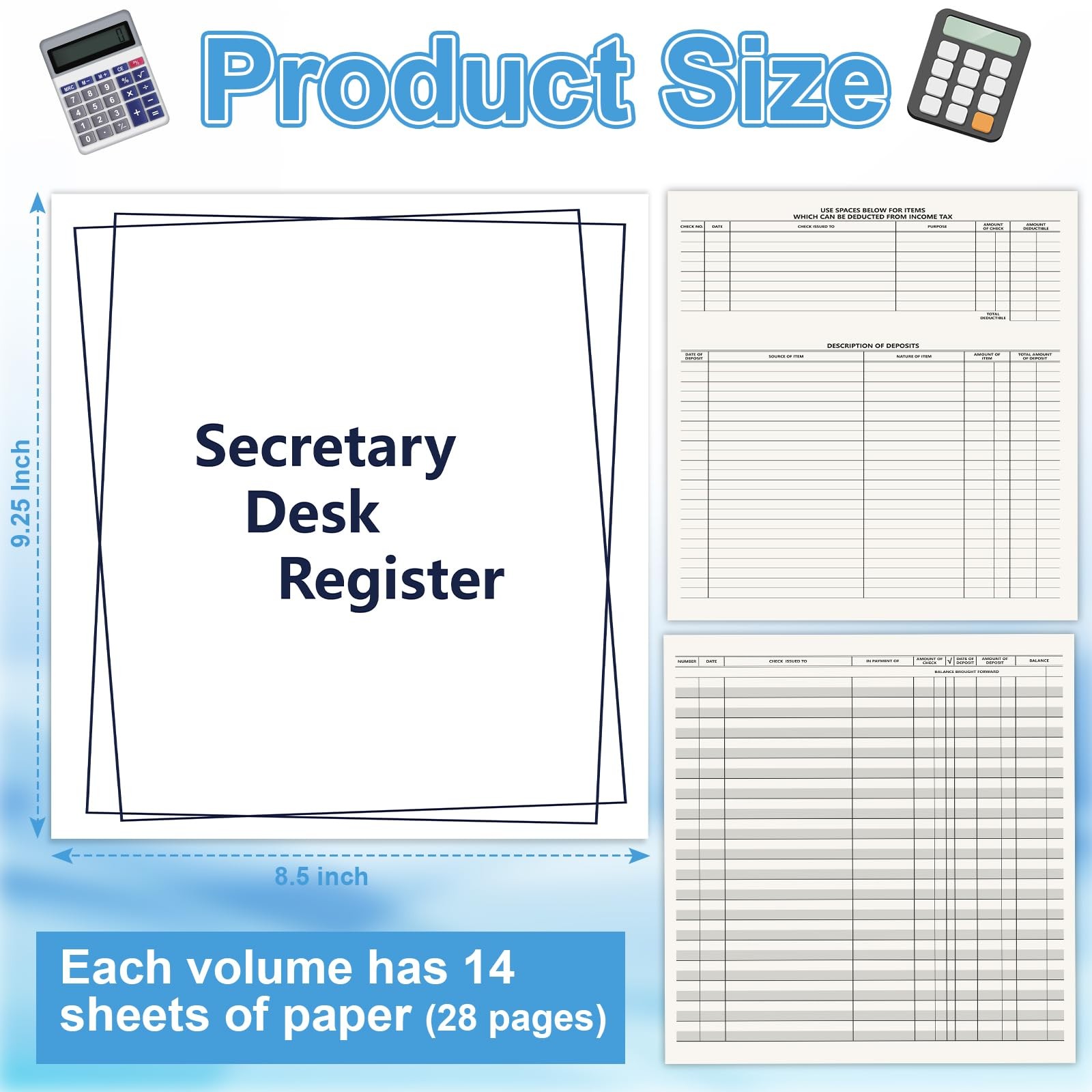 5 Pack Large Desk Check Register 8.5 x 9.25 Inch Transaction Book Business