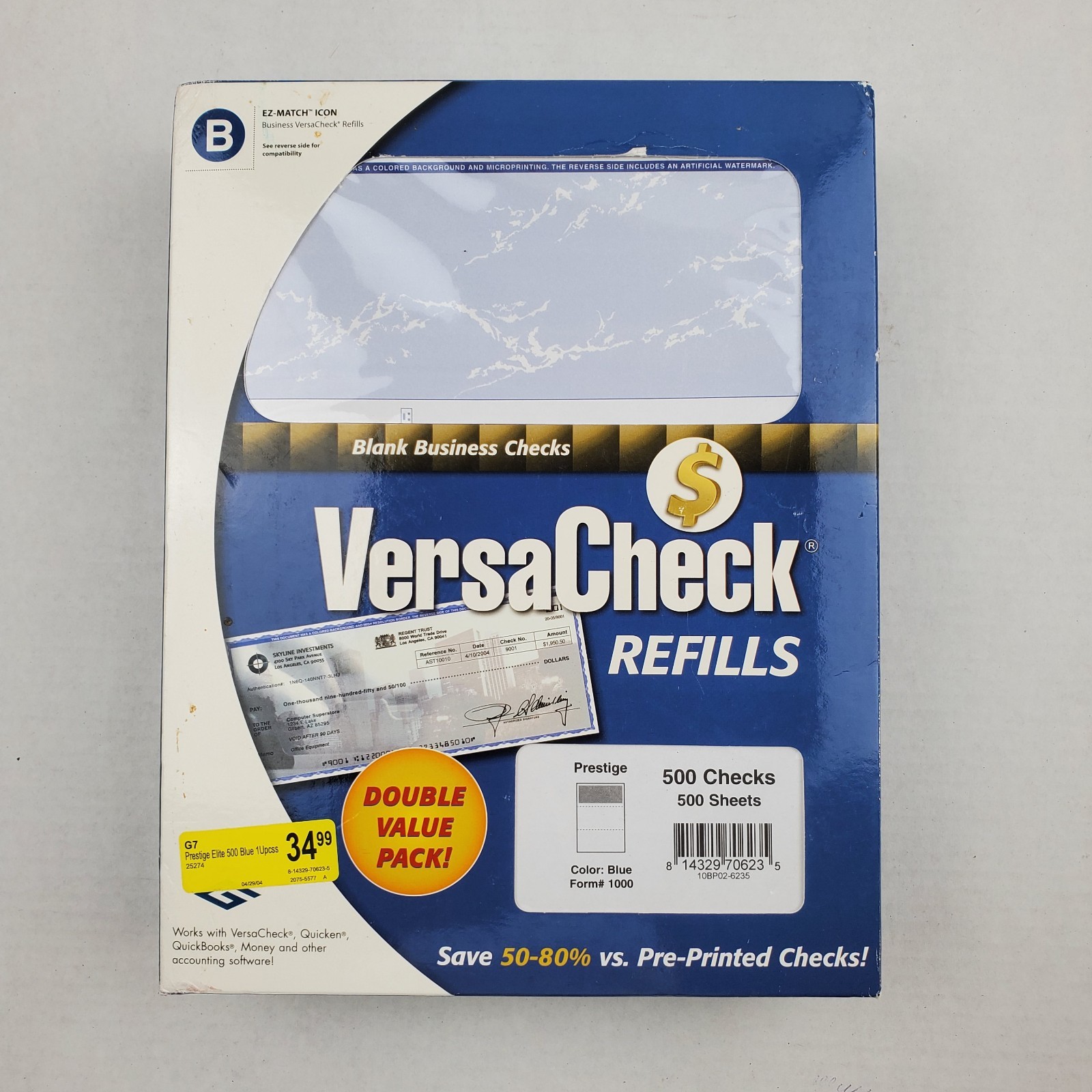 VersaCheck Security Business Check Refills Form #1000 Burgundy Prestige 1 Box