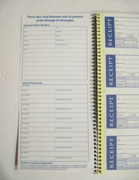 Reciept Book: Adams 2-Part (Duplicate); 200 5 1/4 ” X 2 3/4 ” Carbonless