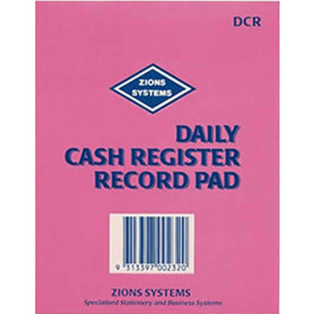 Zions Daily Cash Register Record Pad Black Ink White Card Printed One Side