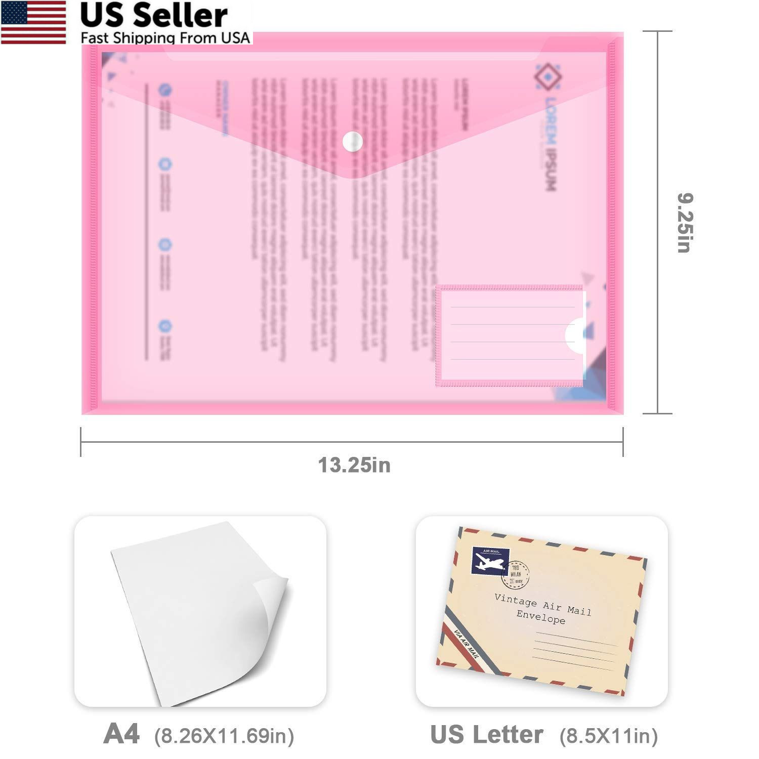 10 Pack Plastic File Folders with Pockets, Letter A4, Assorted Colors