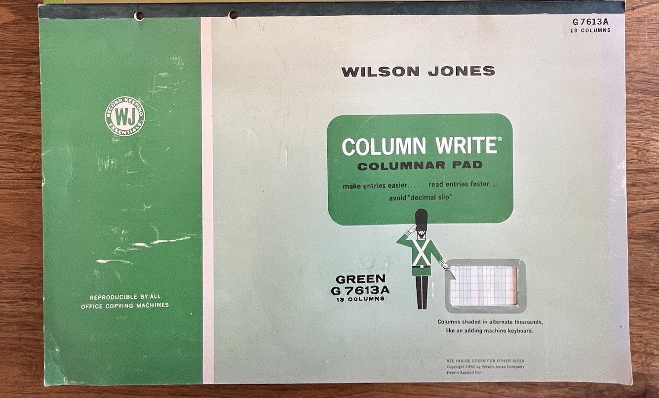 Vtg 1962 Wilson Jones Columnar Pad Write Analysis 13 Columns Green G7613A 11×17″