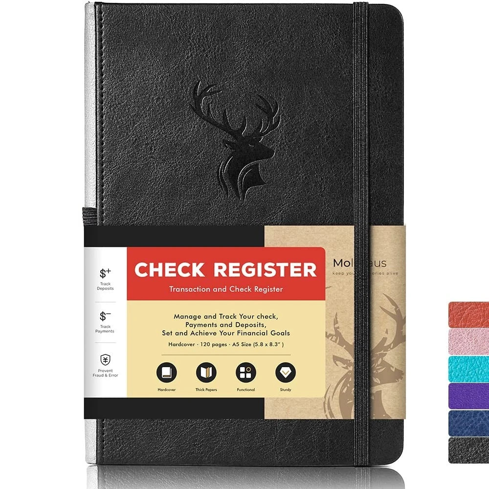 Hardcover Check Register for Personal Checkbook Ledger Transaction Logbook