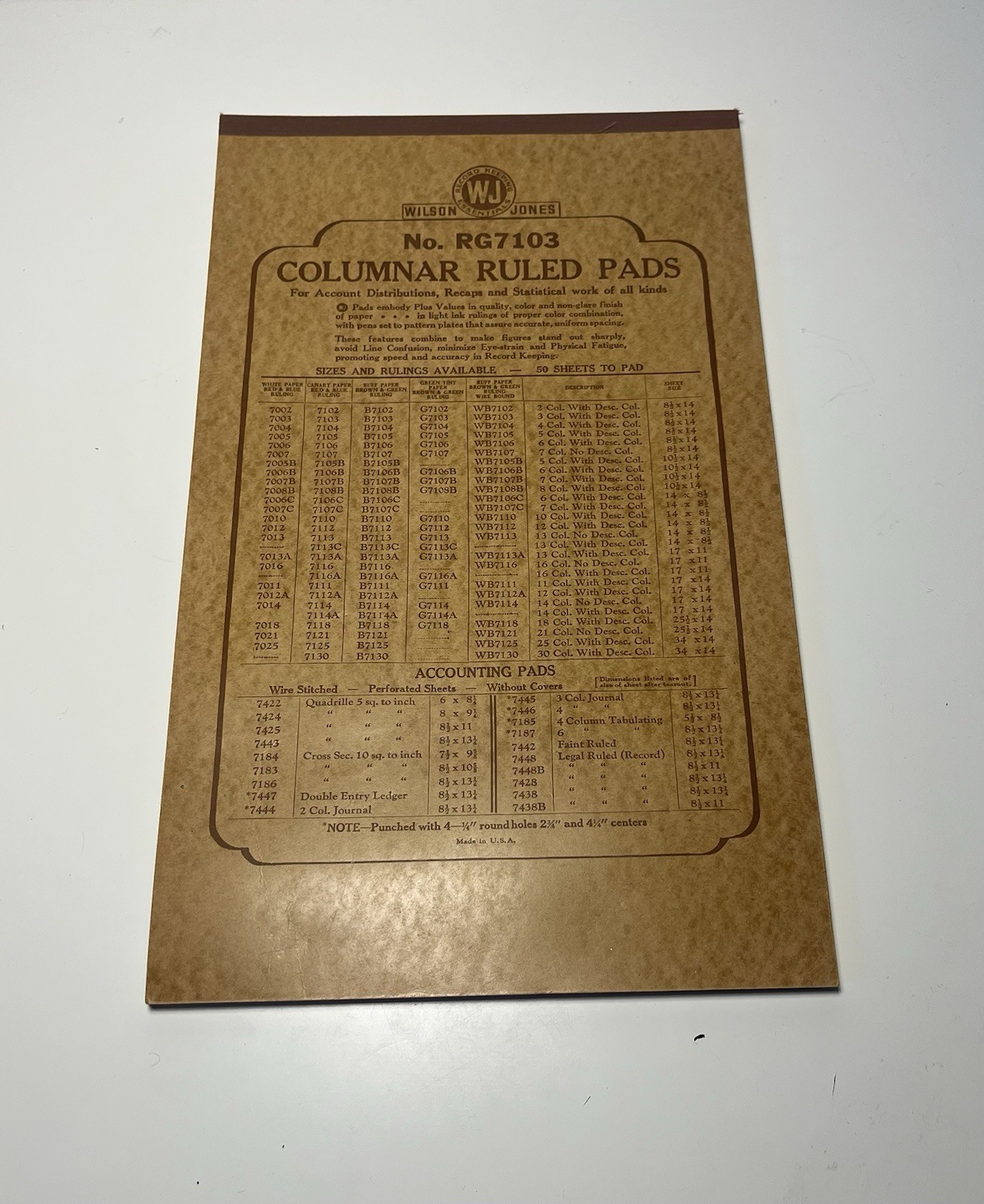 Vintage Wilson Jones Columnar Pad 3 Columns 50 Sheets 8-1/2 x 14″ deadstock