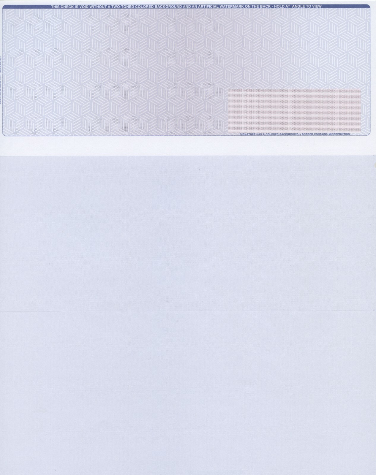 2000 Blank Check Stock Paper – Check on Top – Blue Red Cubed – “High Security”