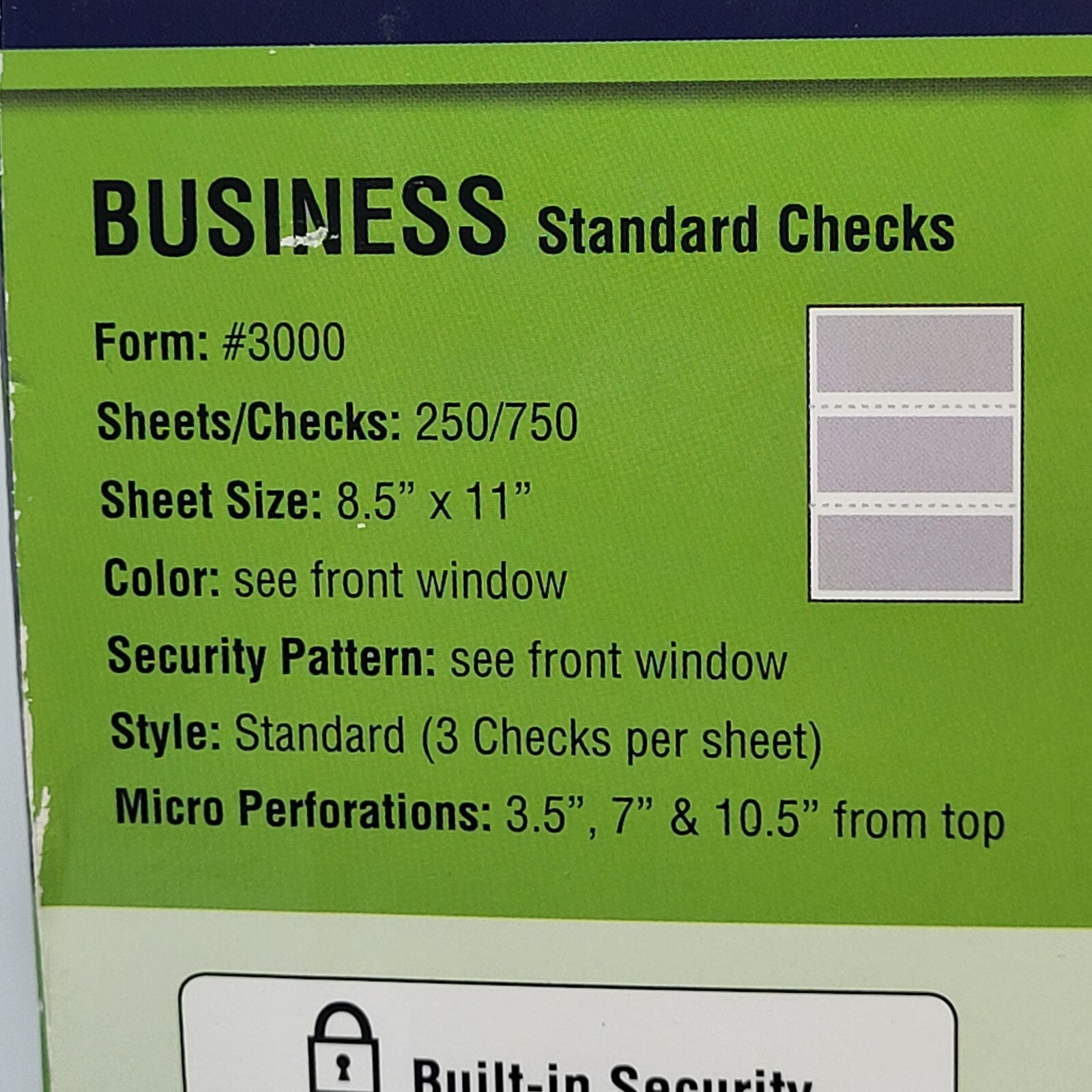 VersaCheck Security Business Check Refills 750 Standard Checks Form #3000