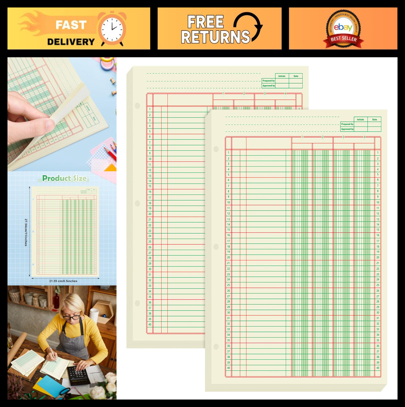 2 Pack Columnar Pad 100 Sheets Accounting Ledger Paper Green Analysis Book 8.5″x