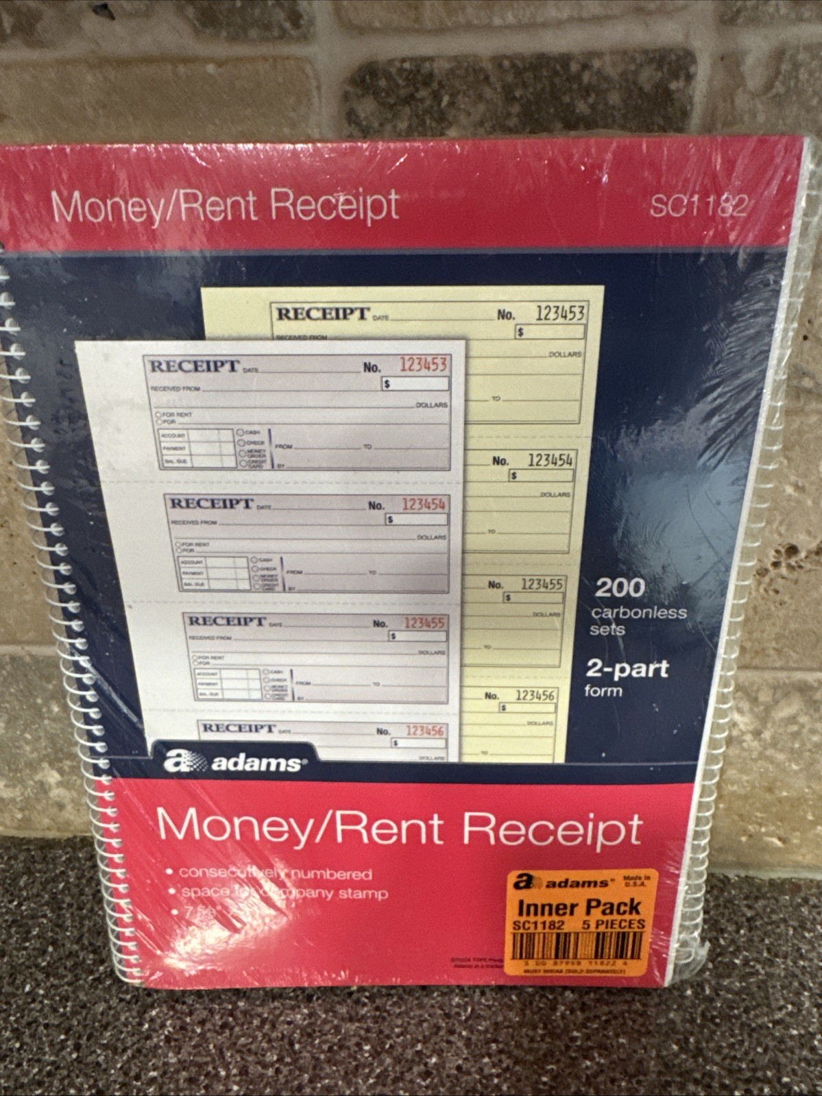 Adams SC1182PK Money Receipt Book,Spiral,2-Part,7-5/8-Inch x11-Inch,1000/PK,WE/C