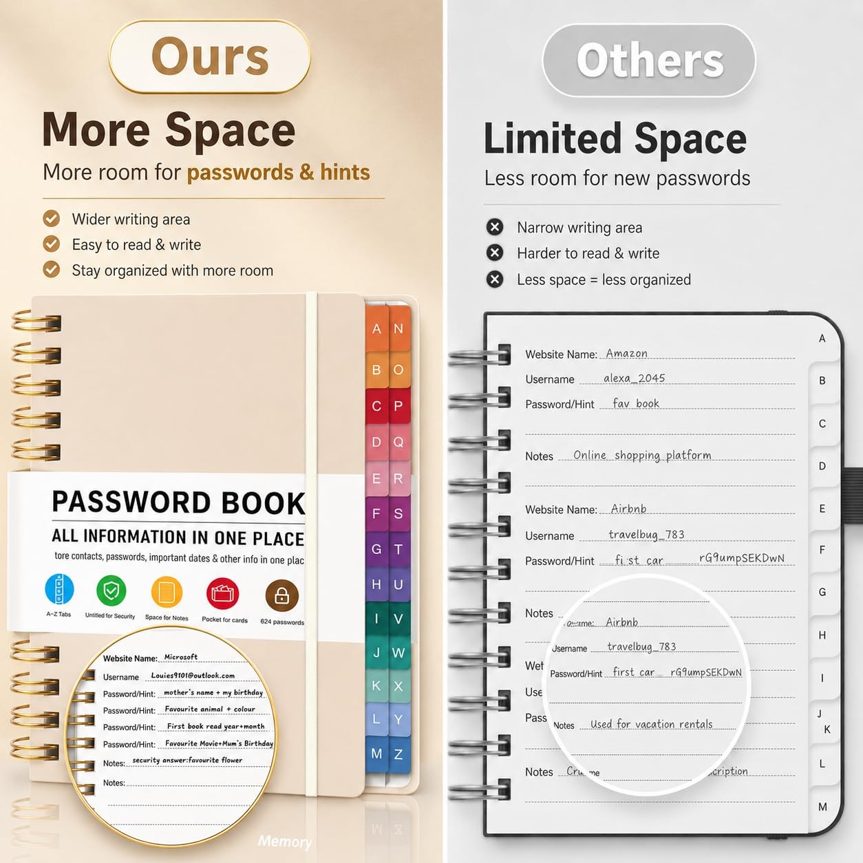 SSpiral Password Book with Alphabetical Tabs & Pocket A5 (5.8″ X 8.2″), Gray