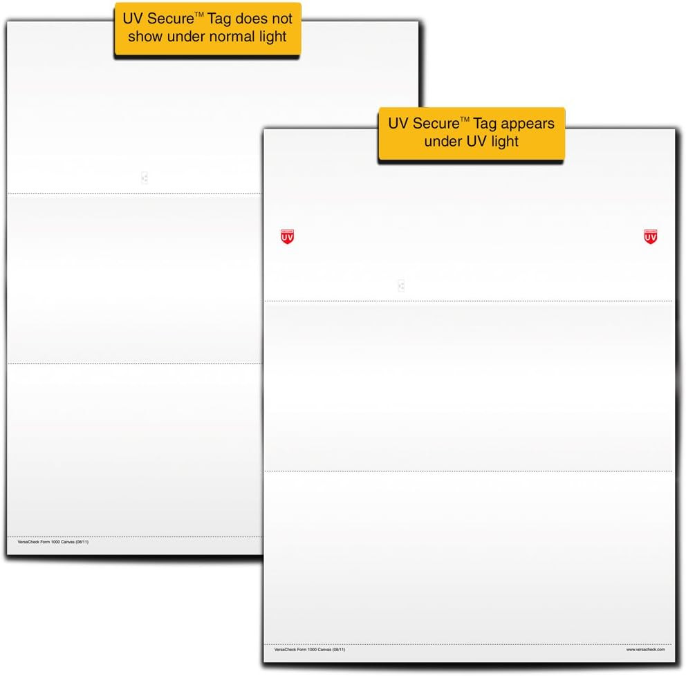 UV Secure Check Paper- Blank Check Stock – Business Check on Top, Canvas, 55 Cou