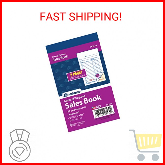 Adams General Purpose Sales Book, 2-Part, Carbonless, White/Canary, 3-11/32 x 5-