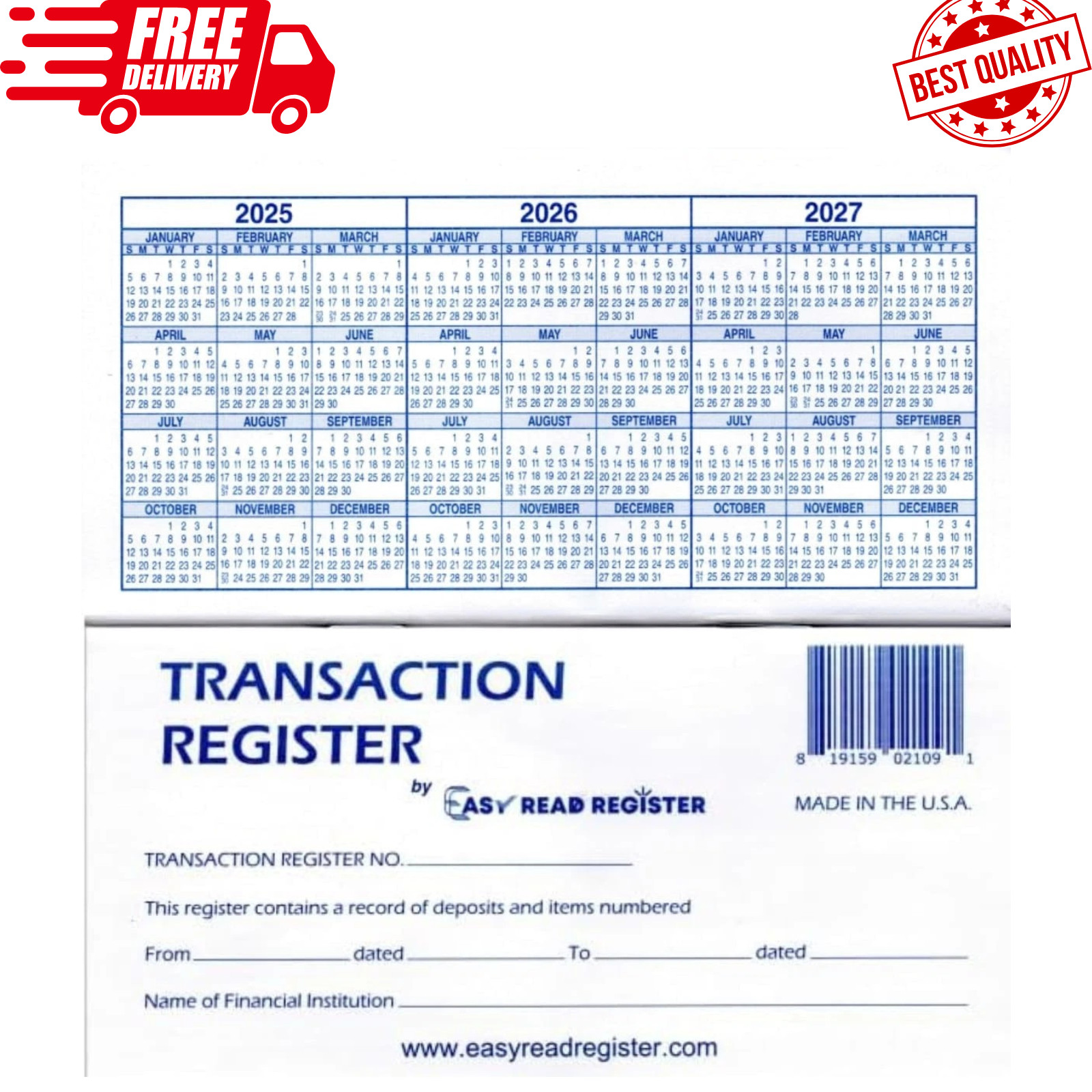 12 Checkbook Transaction Registers 2025-2026-2027 Calendars Check Book Bank …