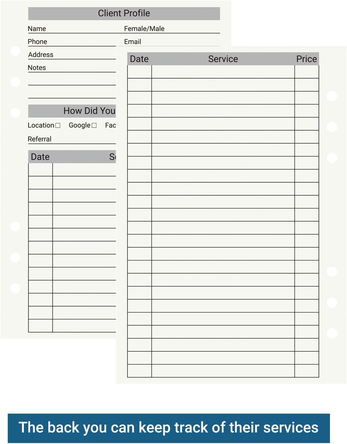 Client Record Book, Hair Stylist Profile Binder Cards with Alphabetical Tabs
