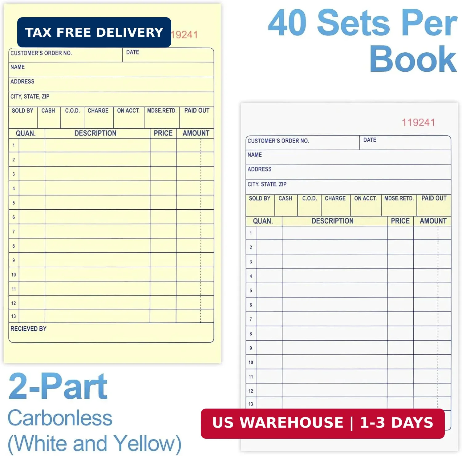 Joyberg 4 Pack Sales Order Book, 4.17inx7.2in Receipt Book with Carbon Copies, 2