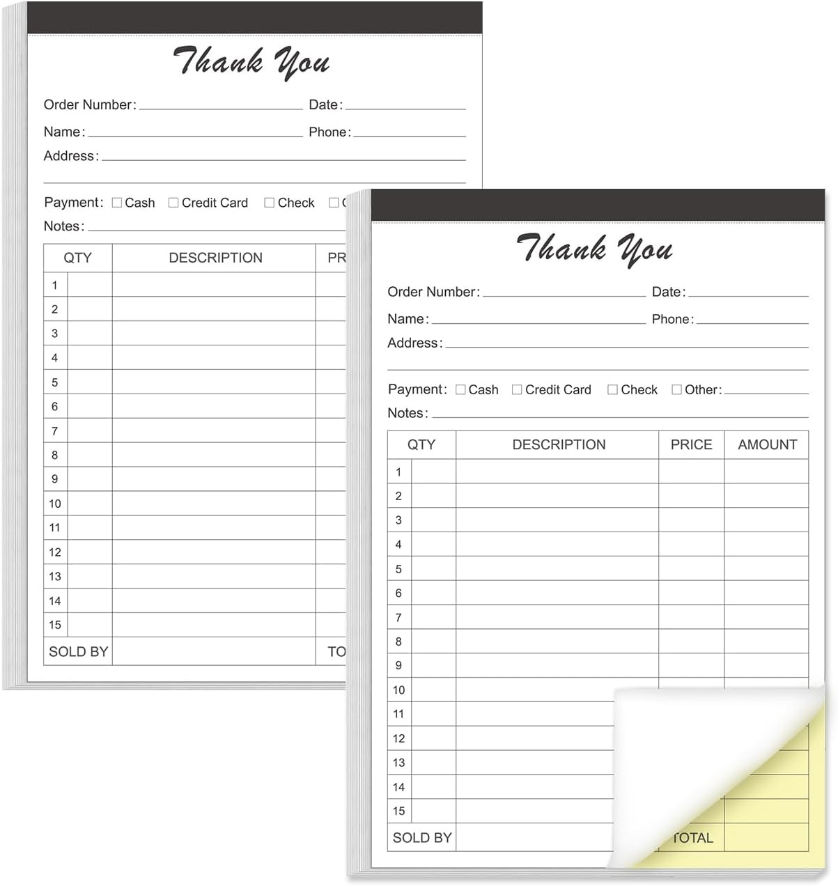 (2-Pack) Thank You Receipt Book – 5.5″ x 8.5″ Cardboard 2-Part Carbonless Sales