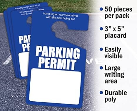 Better Office Products 50-Pack Parking Permit Hang Tags, 3″x5″, Blue Placards