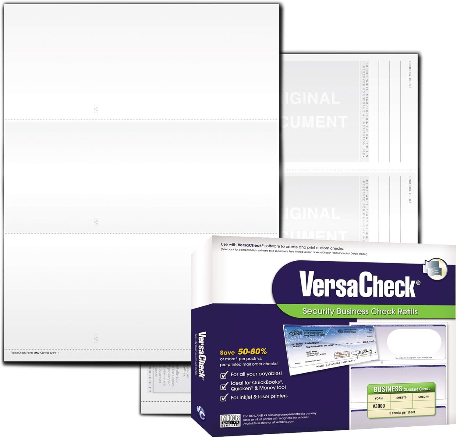 Security Business Check Refills: Form #3000 Business Standard – White Canvas – 2