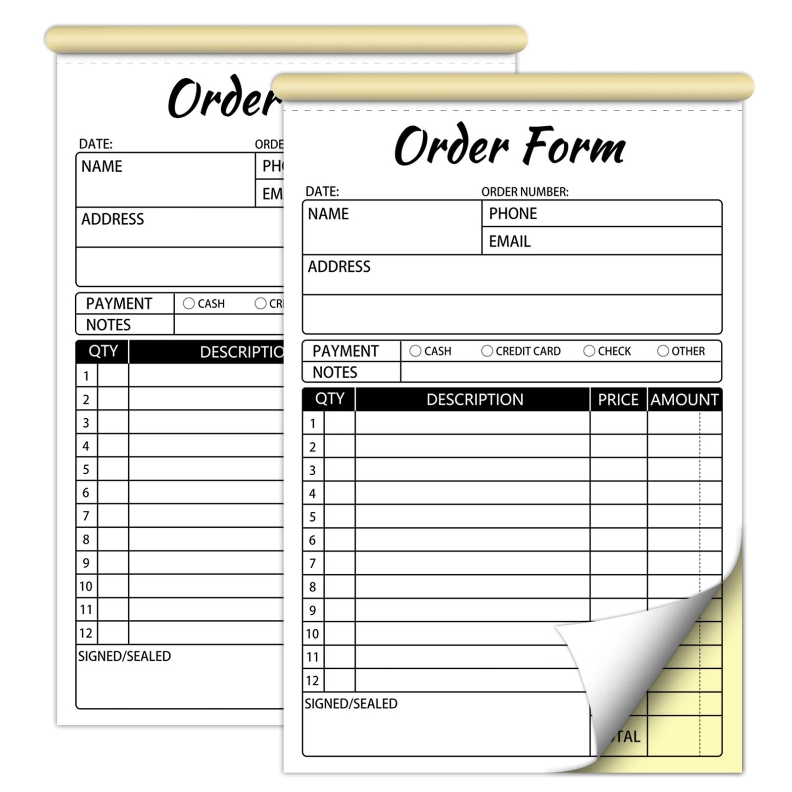 2 Pack Order Forms Receipt Book,2 Part Carbonless Sales Invoice Book for Smal…