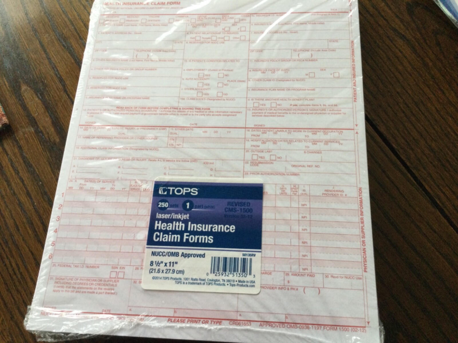 CMS 1500 Health Insurance Claim Forms HCFA Approved Version 02/12 – Ream …250