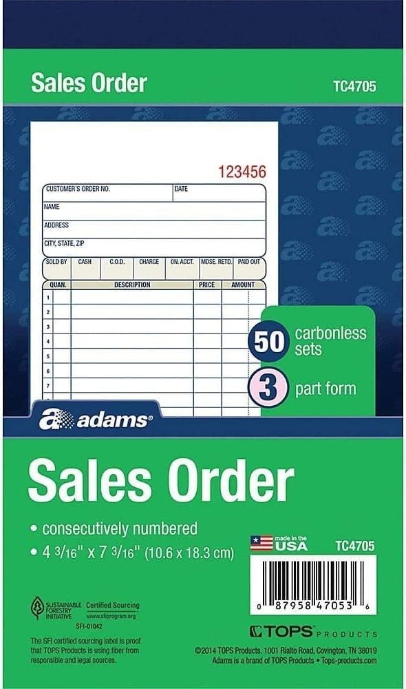 Sales Order Book, 3-Part, Carbonless, 4-3/16″ X 7-3/16″ Inch, 50 Sets, White,…