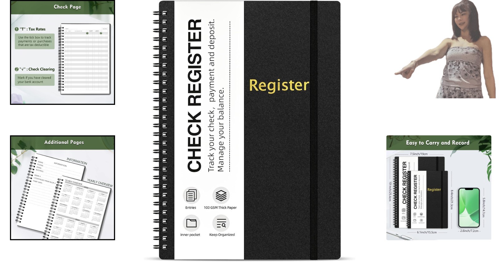 Large Spiral Check Register Book for Easy Financial Tracking – 7.5” x 10”