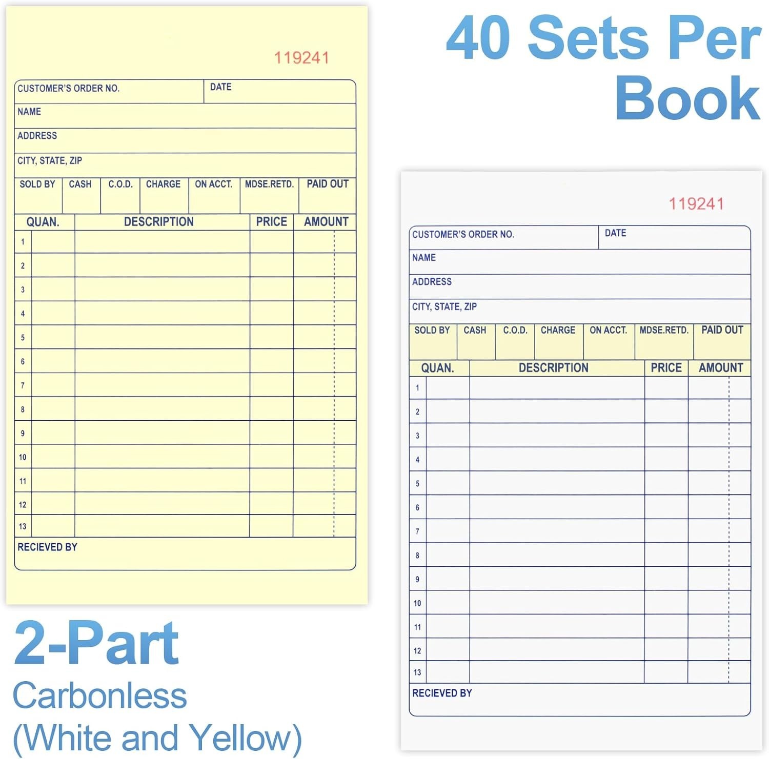 4 Pack Receipt Book, 4.17inx7.2in Receipt Book with Carbon Copies, 2-Part …