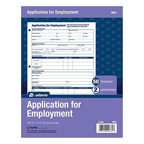 Adams Bilingual Employee Application Forms 8.5 x 11 2 Pads 50 Forms Each