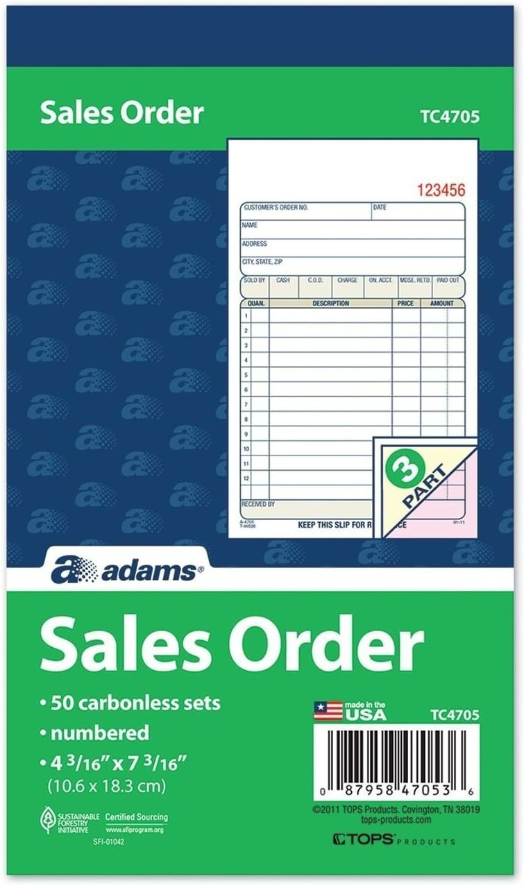 Adams Tops Sales Order Book, 2 Part Carbonless DC4705 4 3/16″ x 7 3/16″ – 1 Each