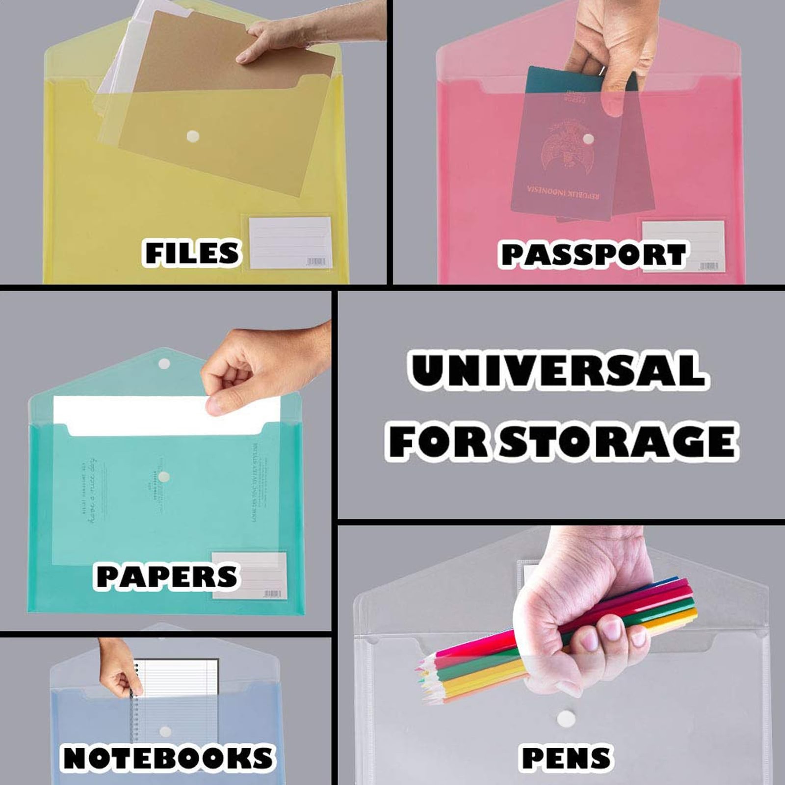 10 Pack Plastic File Folders with Pockets, Letter A4, Assorted Colors