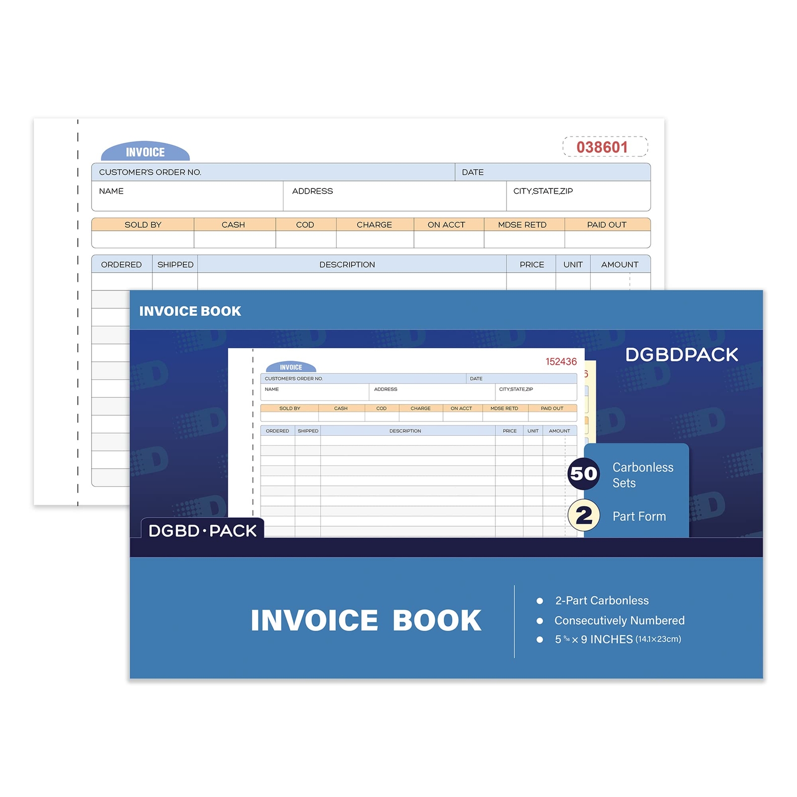 Invoice Book 1 Pack 2 Part Carbonless Invoices White/Canary 9 x 5-9/16 Inches…