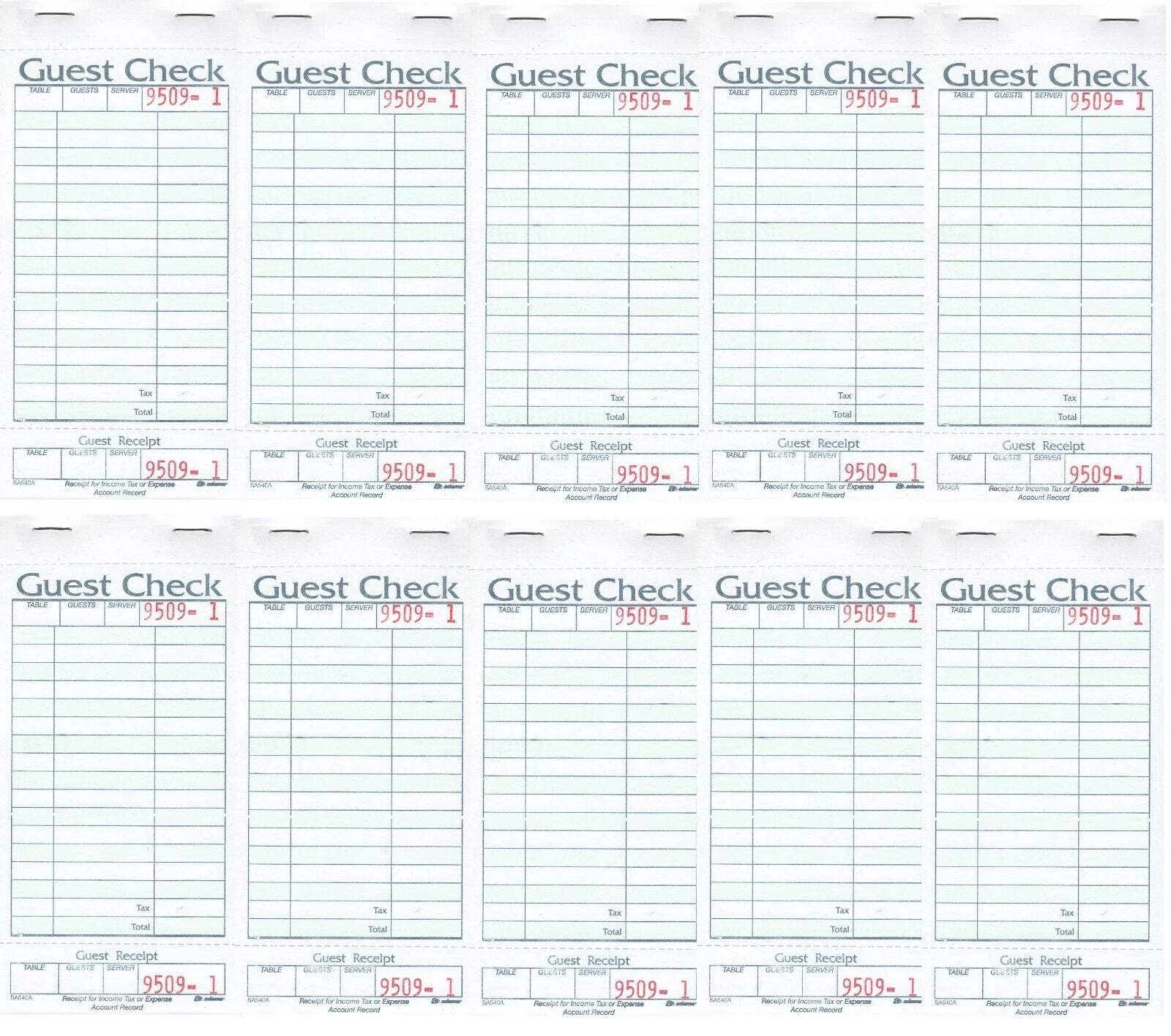 Adams 1-Part Guest Check Books w Stubs 3 3/8 x 7 20 Pads 500 Checks NEW