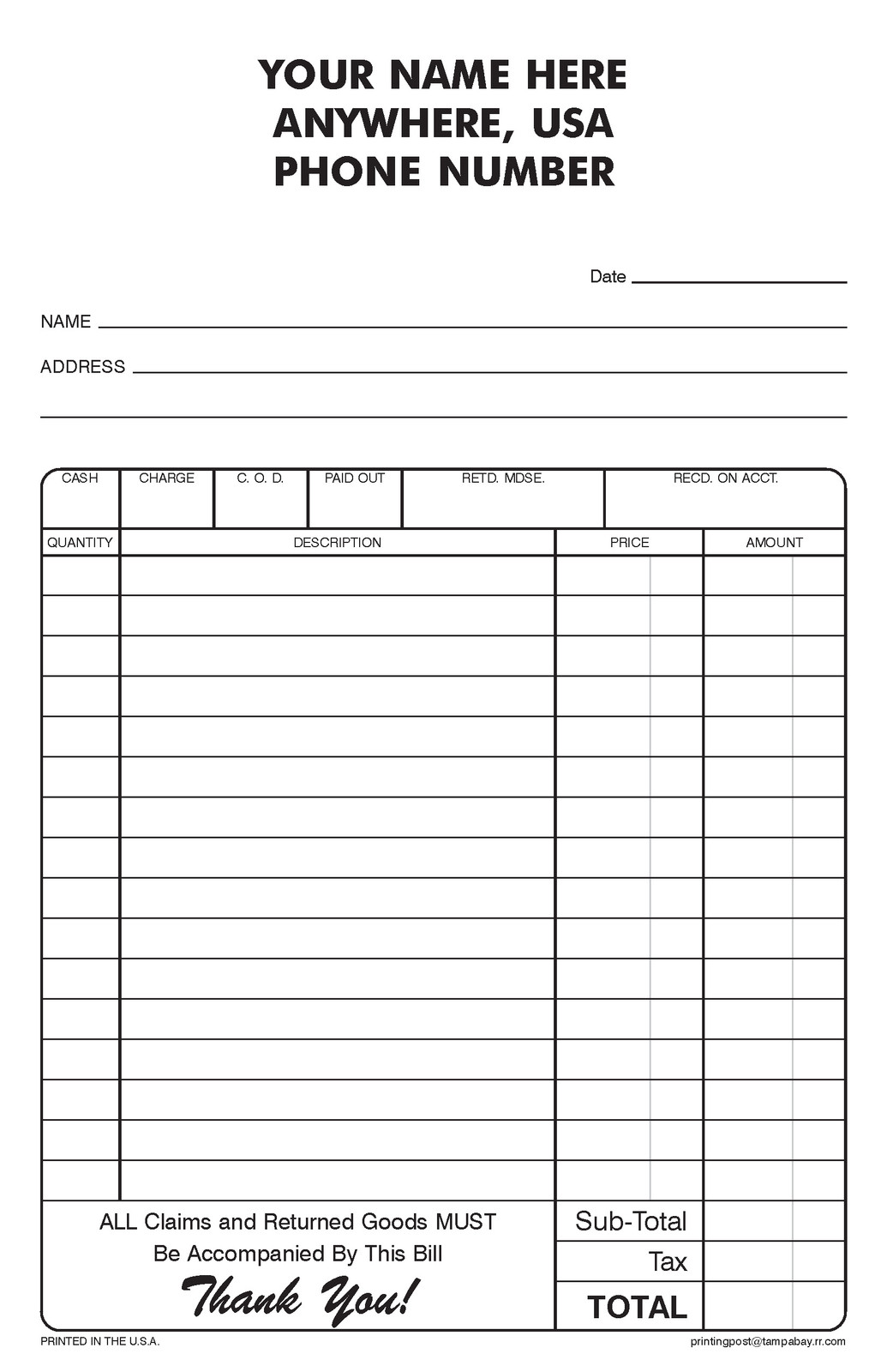 (500) 3-part Carbonless NCR Forms – Sales Receipts – Invoices