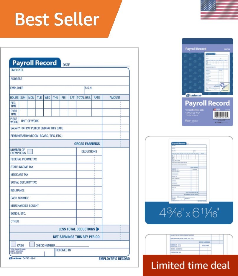 Two-Part Payroll Record Book – 55 Sets, Clear Documentation – 4.19 x 7.19 Inches
