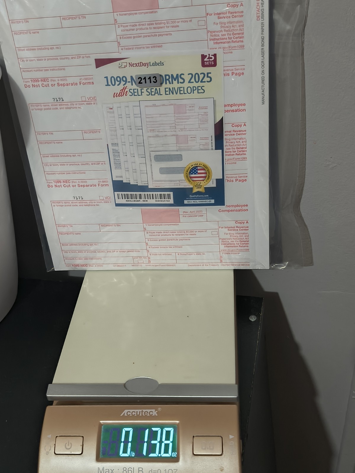 Next Day Labels 1099 NEC Forms 2025 With Self Seal Envelopes 25 Sets