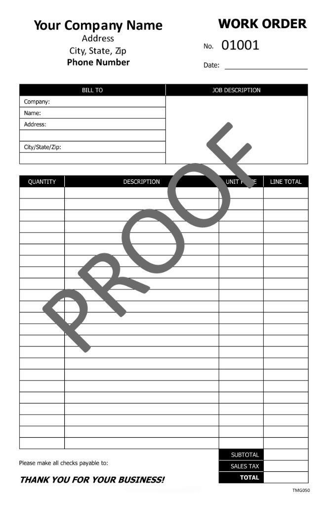 2000 Custom Work Orders / 2 Part Carbonless / 5.5 x 8.5 / TMG050