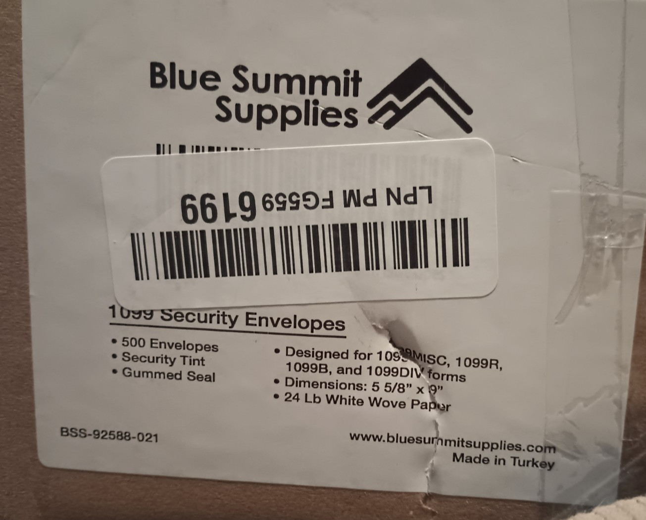 500 pc 1099 MISC Tax Envelopes for QuickBooks Laser Forms 5 5/8 x 9 Gummed Flap