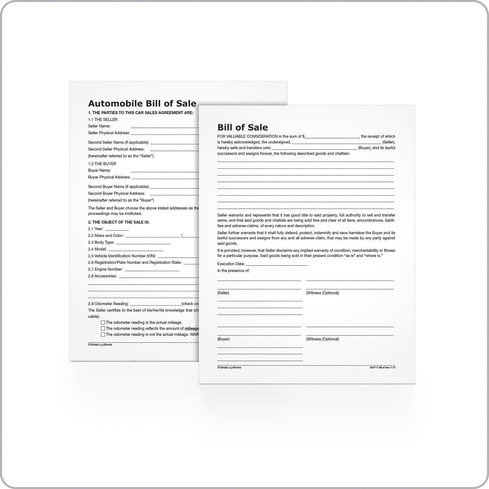 Adams Bill of Sale Forms Pack, Includes 2 Motor Vehicle 8.5 x 11 inch, White