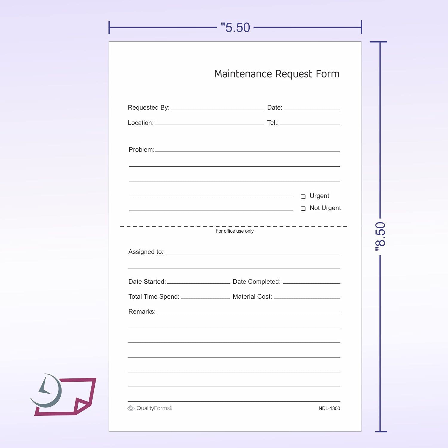 – Maintenance Request Forms, 2 Part NCR Carbonless, 5-1/2″ x 8-1/2″ – 100 Set…