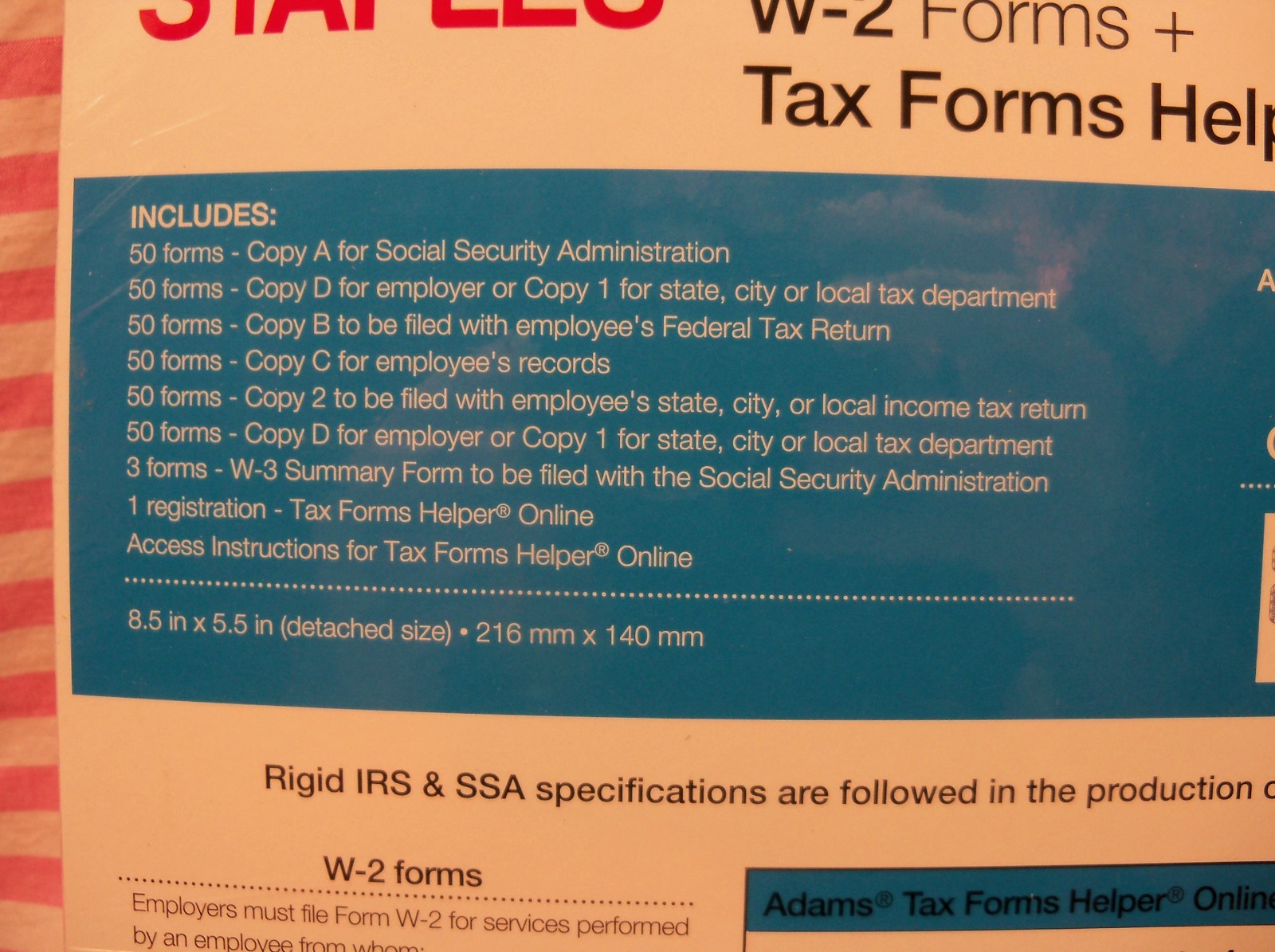 Staples 2017 Tax Forms Helper Online W-2 Forms Kit 50 6 Part Sets Filing USA W2