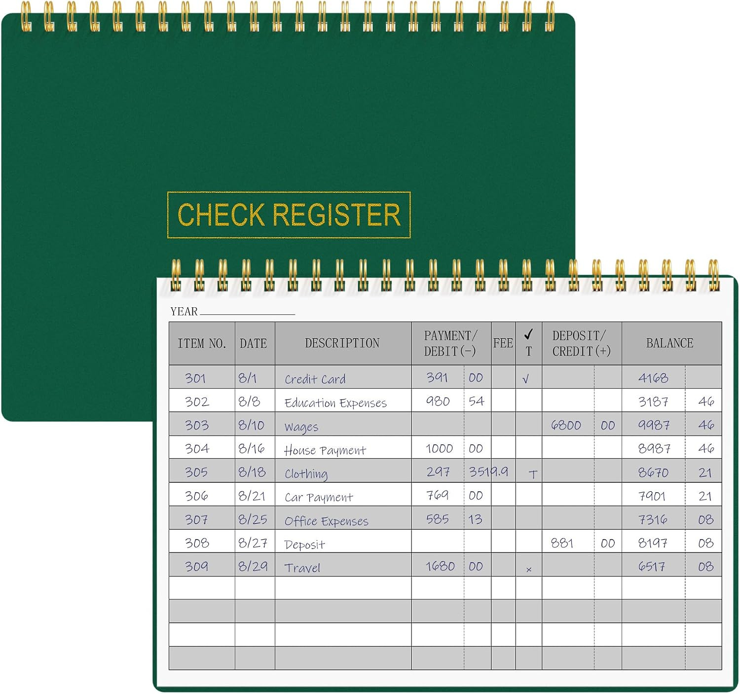 Check Registers for Personal Checkbook, Transaction Expense Ledger Log Book for