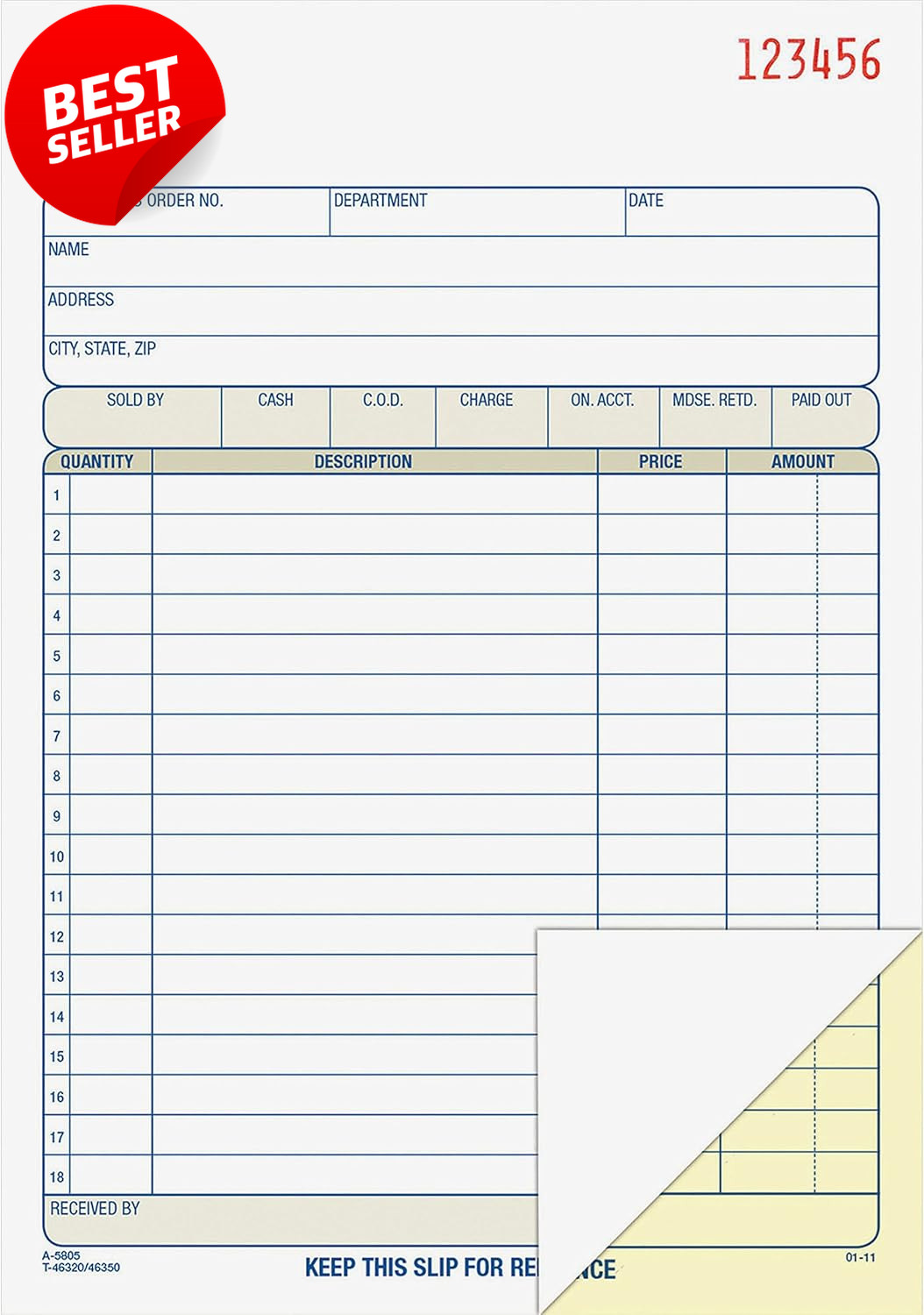 Sales Order Book 2-Part Carbonless White/Canary 50 Sets DC5805 20 Pack US