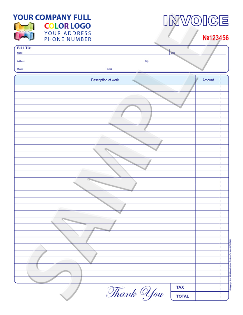 100 Color Custom Invoice /Bill / Receipt / Estimate / Quote / Carbonless Form