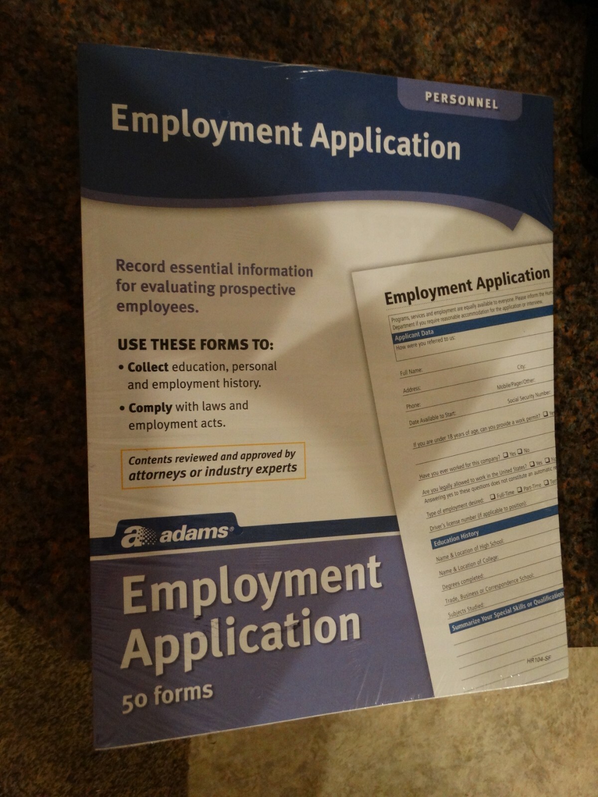 New In Package Adams Employment Application – 50 Forms