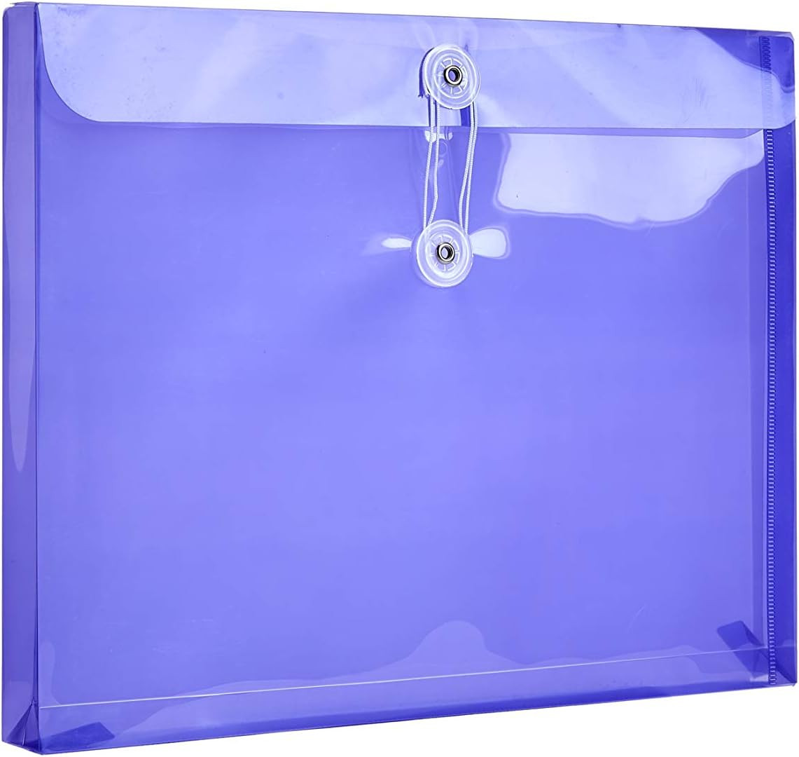 Plastic Letter Size Envelopes with Button & String Tie Closure, 1-1/6″ Expansion