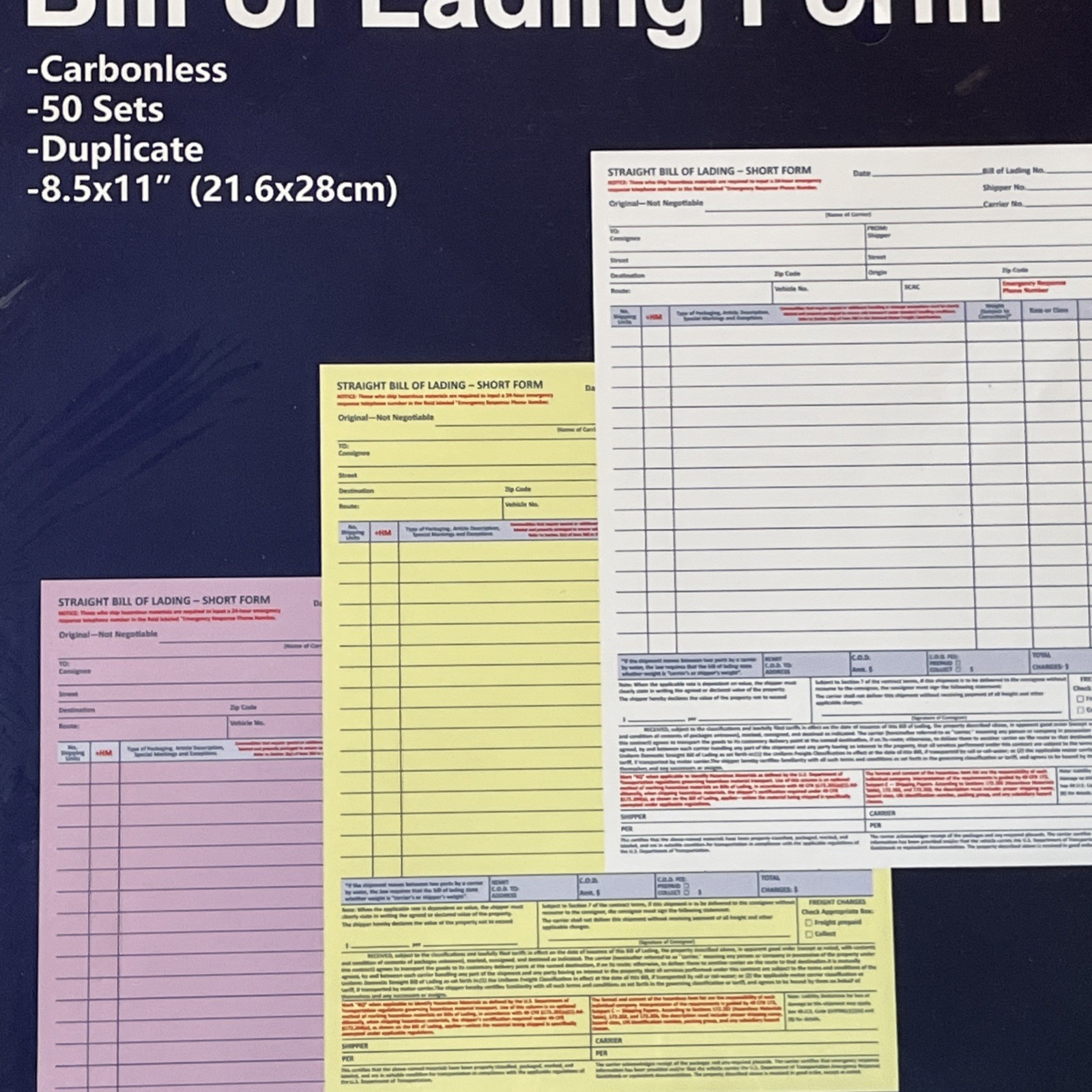 Lot of 3 Bill Of Lading 50 Packs Carbonless Triplicate Pads – 8.5×11” 150 Total